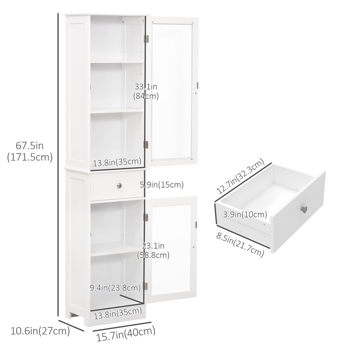 Tall Bathroom Cabinet, Bathroom Storage Cabinet with Drawers, 2 Doors and Adjustable Shelves, White – view 2