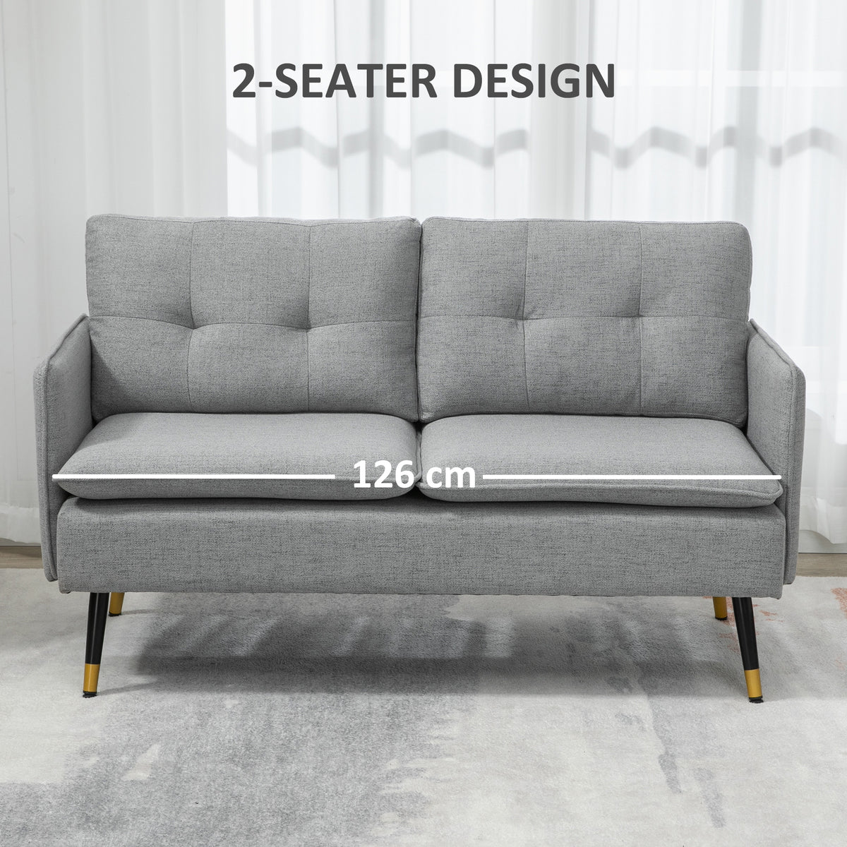 55" Loveseat Sofa, Linen Love Seat w/ S spring, Steel Legs and Button Tufting, Small Couch for Living Room – view 26