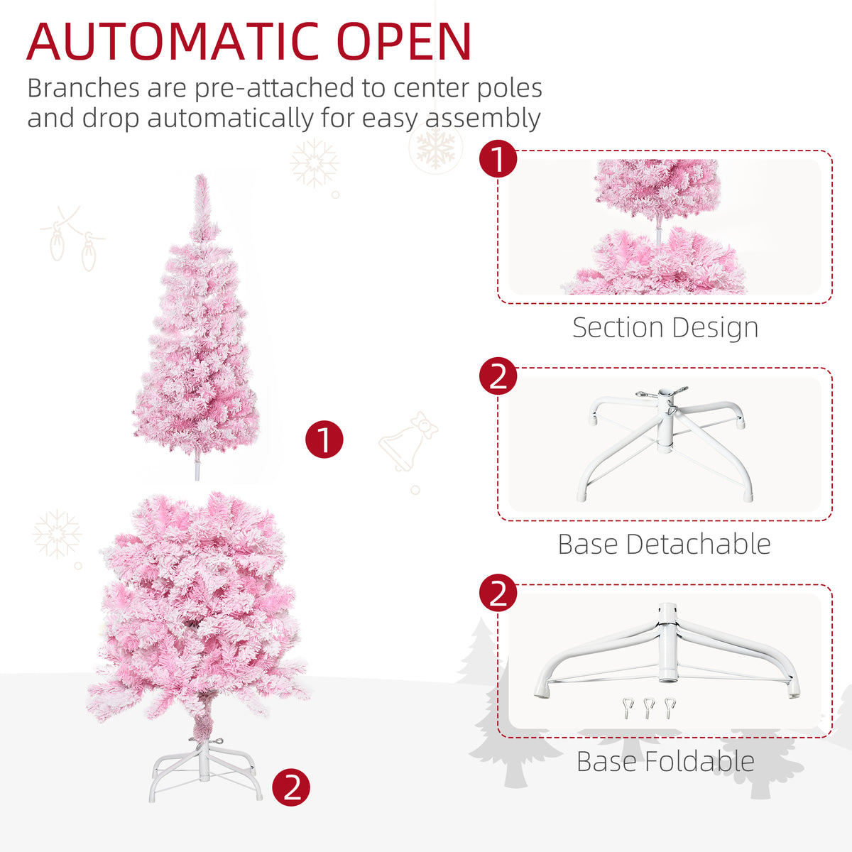 5 FT Snow Flocked Artificial Christmas Tree, Pencil Xmas Tree with Realistic Branches – view 5