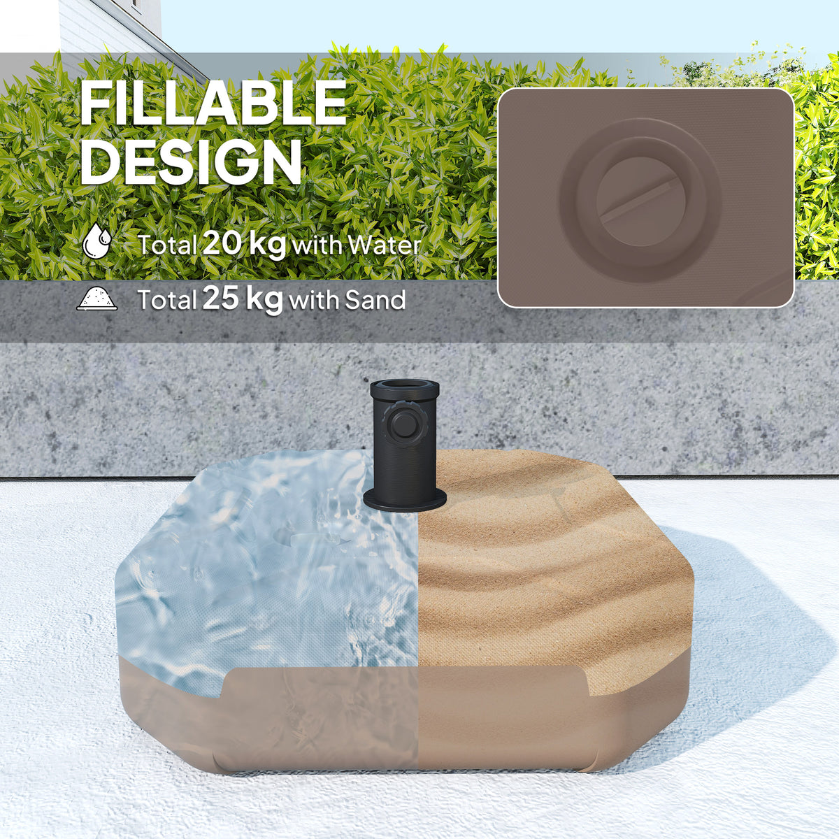 Square Patio Umbrella Base Holder, Outdoor Umbrella Stand, 17.7" L x 17.7" W x 9.8" H Brown