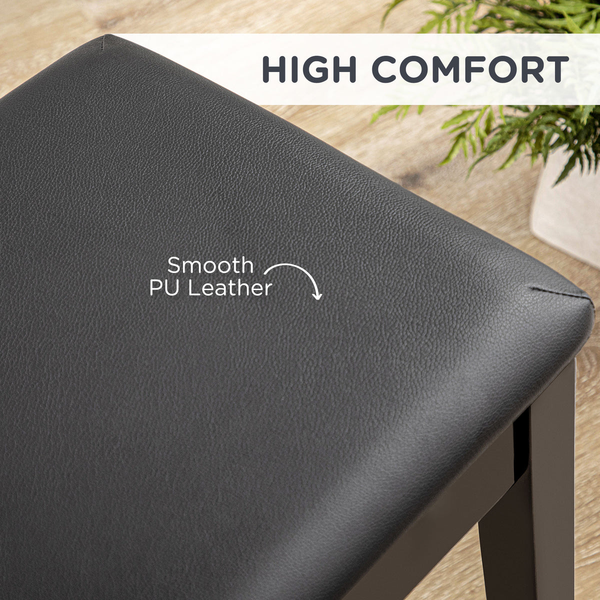 Classic Piano Bench Stool, PU Leather Padded Keyboard Seat with Rubber Wood Legs and Music Storage Compartment, Smooth Seat, Black