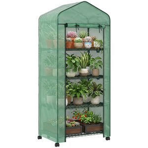 Portable Greenhouse Outdoor Hot House with 4 Tier Shelves, Steel Frame, PE Cover, 28" x 20" x 63" , White – view 6
