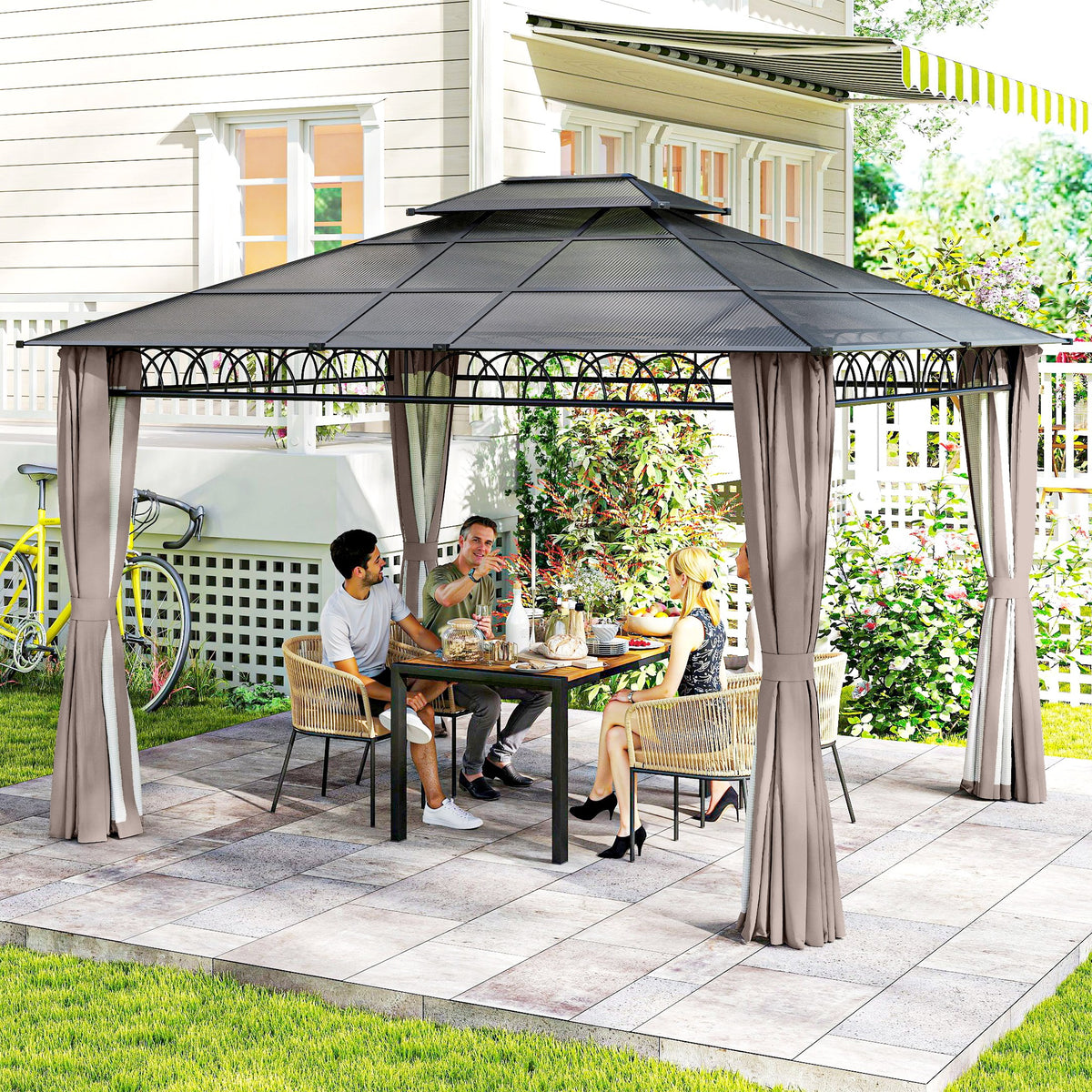 10' x 10' Outdoor Hardtop Gazebo Canopy w/ Double PC Roof, Steel Frame, Nettings – view 35