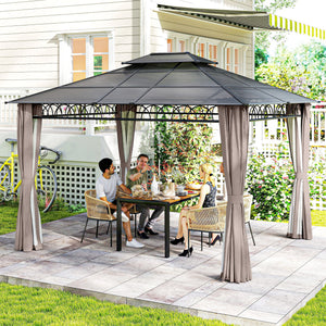 10' x 10' Outdoor Hardtop Gazebo Canopy w/ Double PC Roof, Steel Frame, Nettings – view 35