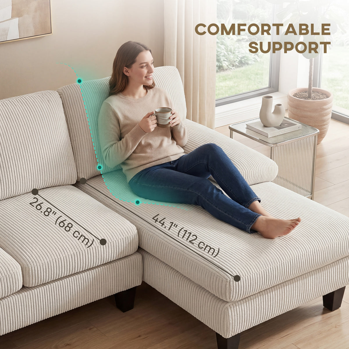 Sectional Sofa, U Shaped Couch with Double Chaise, Pillow-top Armrests and Spring Cushions – view 4