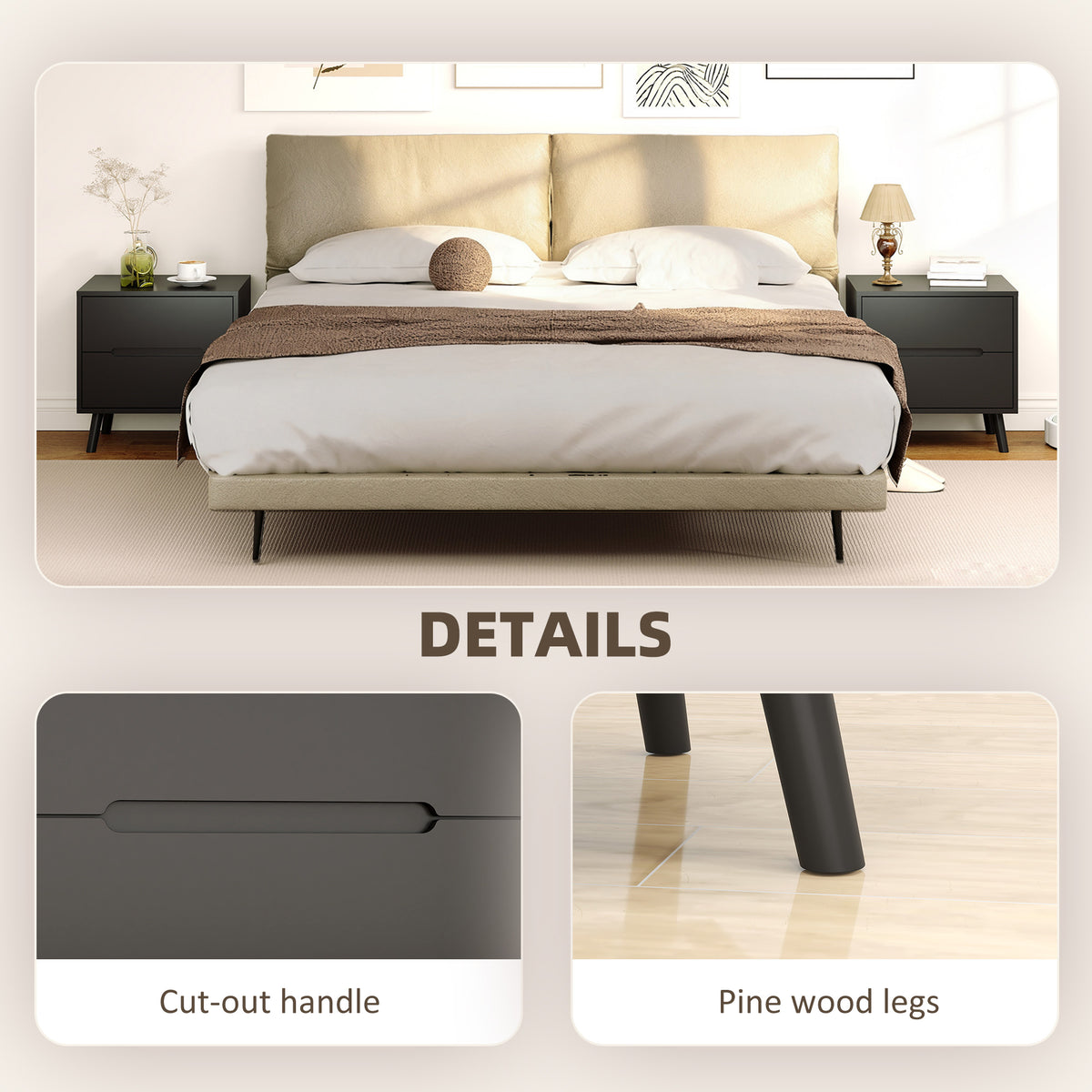 Nightstand, Bedside Table with 2 Drawers, Modern Side End Table with Solid Wood Legs for Bedroom, White – view 19