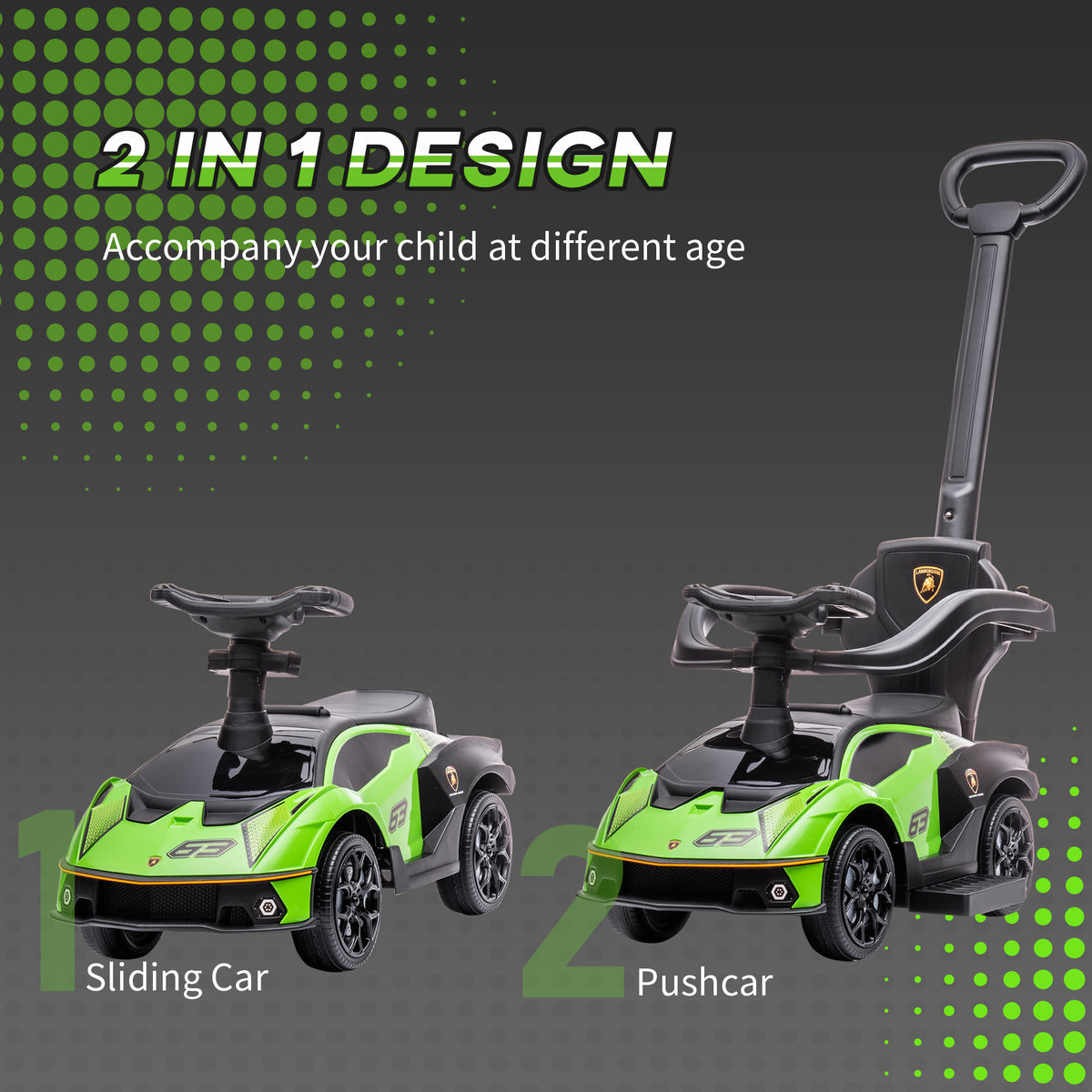 Aosom 3 in 1 Ride on Push Car for Toddlers, Licensed Kids Sliding Car with Safety Protection Footrest Horn