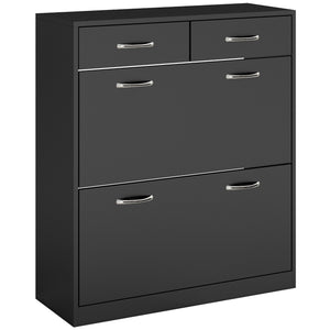 Narrow Shoe Storage with 2 Flip Drawers and Adjustable Shelves Shoe Cabinet Organizer for 12 Pairs of