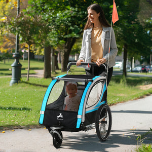 Aosom 3-in-1 Bike Trailer for Kids, Running Stroller with 2 Seats, Jogging Cart with 5-Point Harness, Storage Units