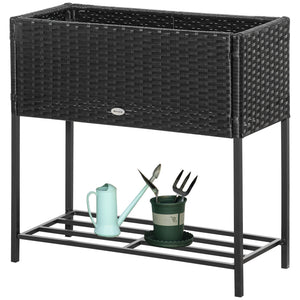 Rattan Raised Garden Boxes, Elevated Flower Beds with Storage Shelf for Herbs, Flowers, Vegetables, Brown – view 8