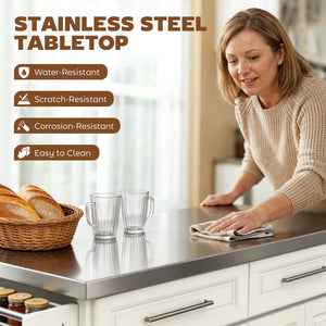 Stainless Steel Kitchen Island with Storage and Stainless Steel Top, Kitchen Trolley with Drawers – view 27