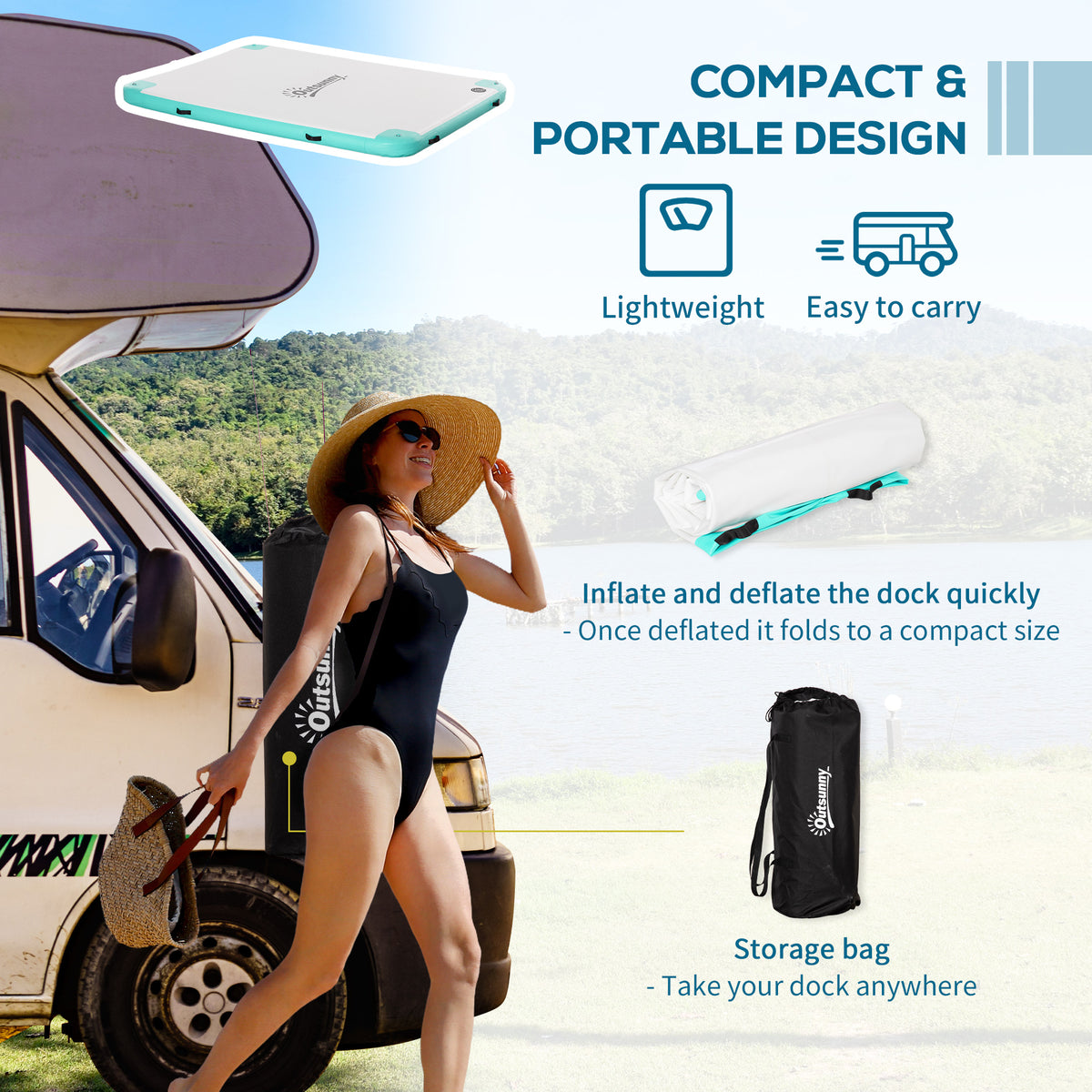 8' x 6' Water Floating Dock, Rafting Inflatable Island with Air Pump and Backpack for Pool, Beach, Ocean, Blue & Green