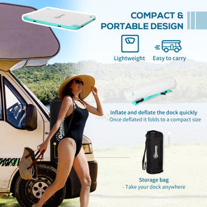8' x 6' Water Floating Dock, Rafting Inflatable Island with Air Pump and Backpack for Pool, Beach, Ocean, Blue & Green