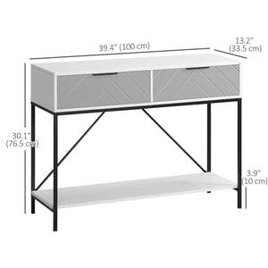Modern Console Table with 2 Drawers, 2 Tier Entryway Table with storage Shelf, Narrow Sofa Table for Living Room, Hallway, White