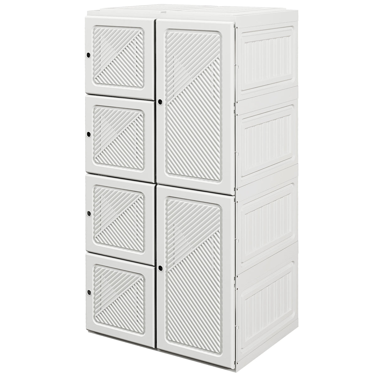 Portable Wardrobe, Foldable Storage Organzier with 5 Compartments, 1 Hanging Rod, Magnet Doors, White
