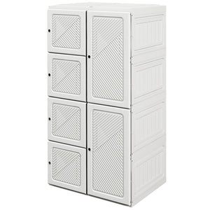 Portable Wardrobe, Foldable Storage Organzier with 5 Compartments, 1 Hanging Rod, Magnet Doors, White