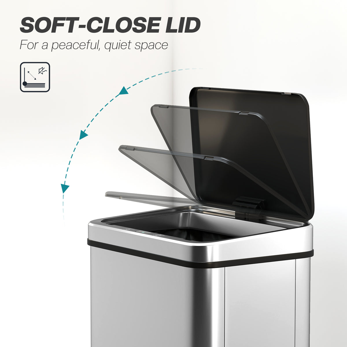 10.6 Gal (40 L) Automatic Garbage Can w/ Soft-Close Lid, Touchless Trash Can with Fingerprint Resistant Stainless Steel