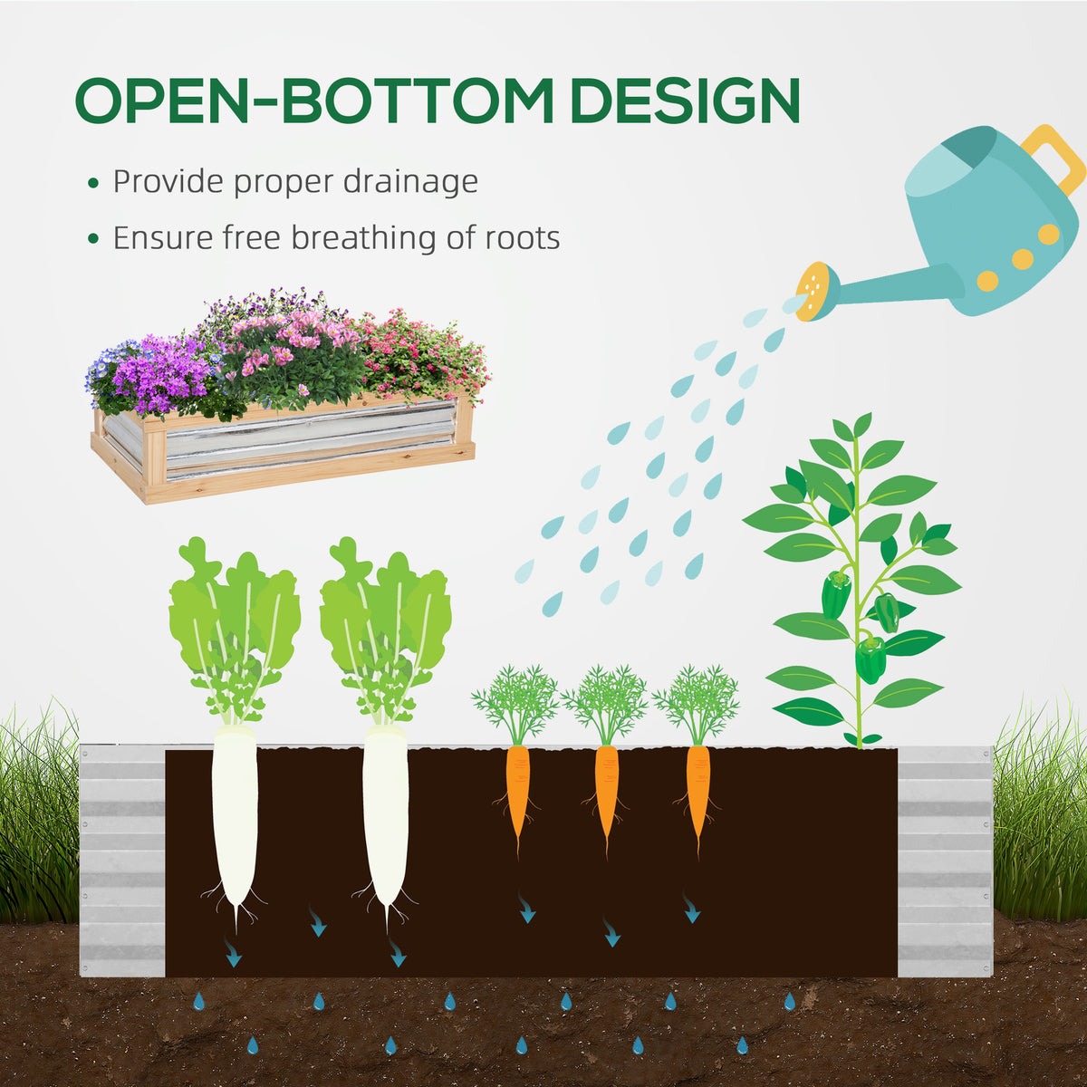 Raised Garden Flower Bed Kit with Greenhouse, Wooden Cold Frame Planter with Open Roofs, 48" x 24" x 32" – view 4