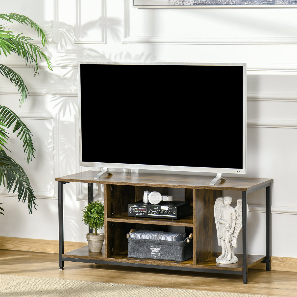 TV Stand for TVs Up to 55 Inches, TV Console with Open Storage Shelves, Entertainment Center for Living Room, Rustic Brown