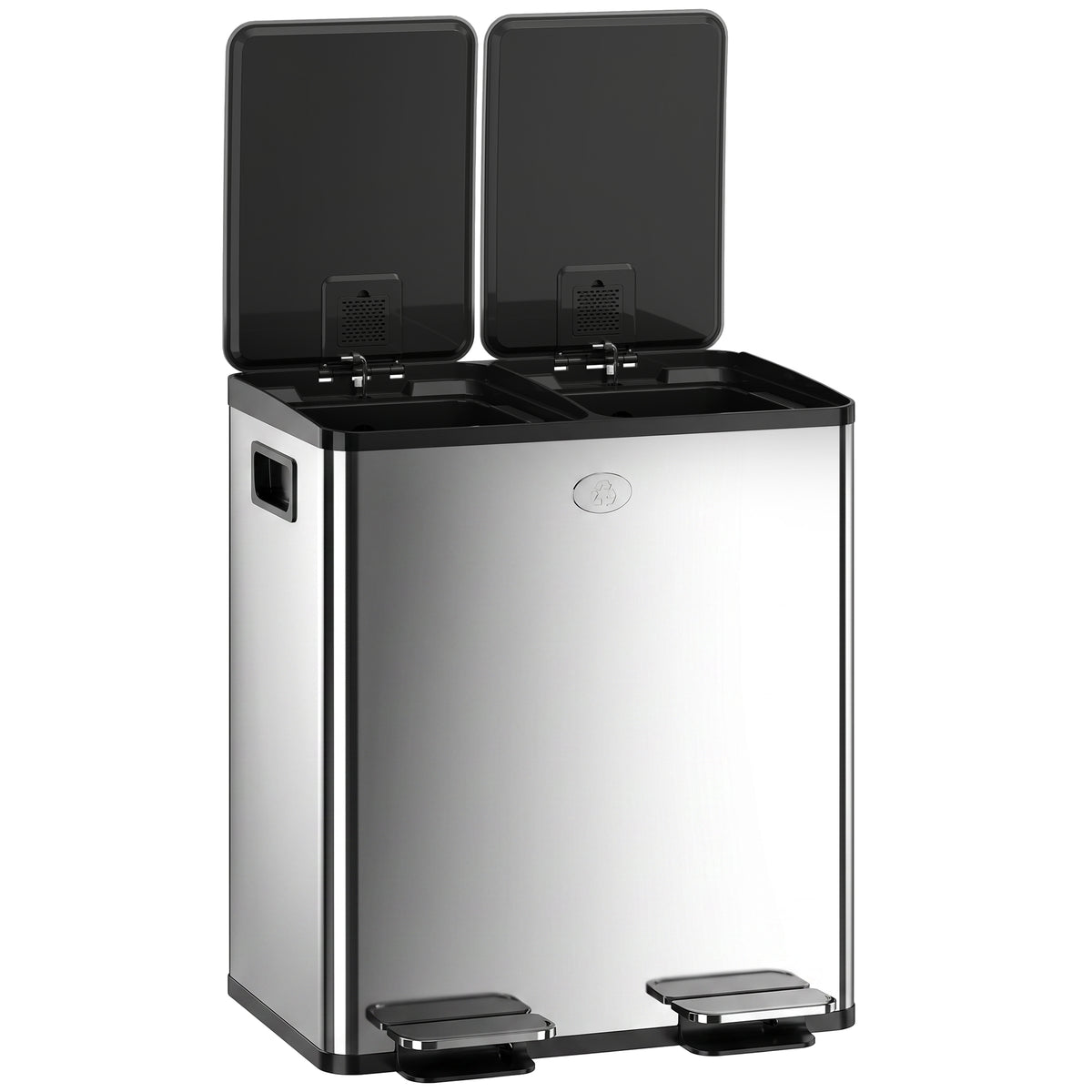 Garbage Bin, Soft-Close Trash Can with Foot Pedal, 2x5 Gal (2x20 L) Garbage Can with Removable Inner Buckets, Silver