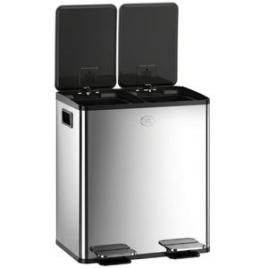 Garbage Bin, Soft-Close Trash Can with Foot Pedal, 2x5 Gal (2x20 L) Garbage Can with Removable Inner Buckets, Silver