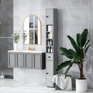 71" Tall Bathroom Cabinet, Narrow Toilet Paper Cabinet with Open Shelves, 2 Door Cabinets, Adjustable Shelves, Black