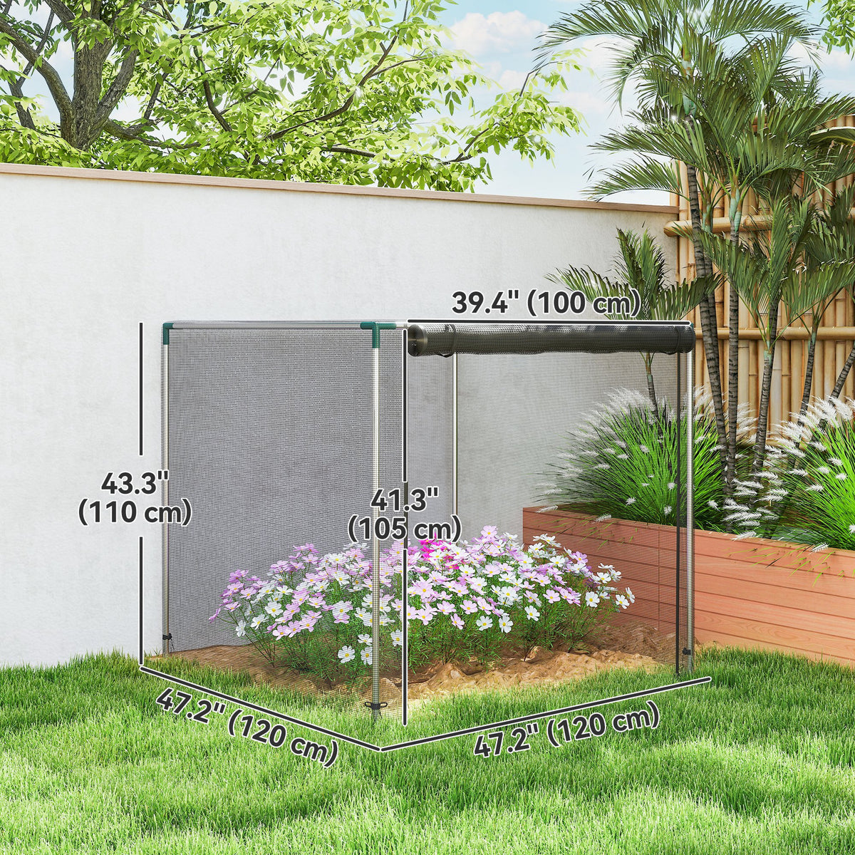 Galvanized Steel Crop Cage, Plant Protection Tent with Zippered Door, 4' x 4', Black – view 2