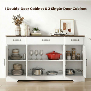 Sideboard Buffet Cabinet, 55" Farmhouse Kitchen Cabinet with 4 Barn Doors, 3 Drawers, 3 Adjustable Shelves – view 10