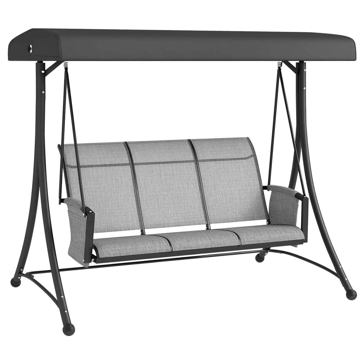 3 Person Porch Swing Outdoor Swing Chair with High Back Design, Side Pouches and Adjustable Canopy, Brown – view 8