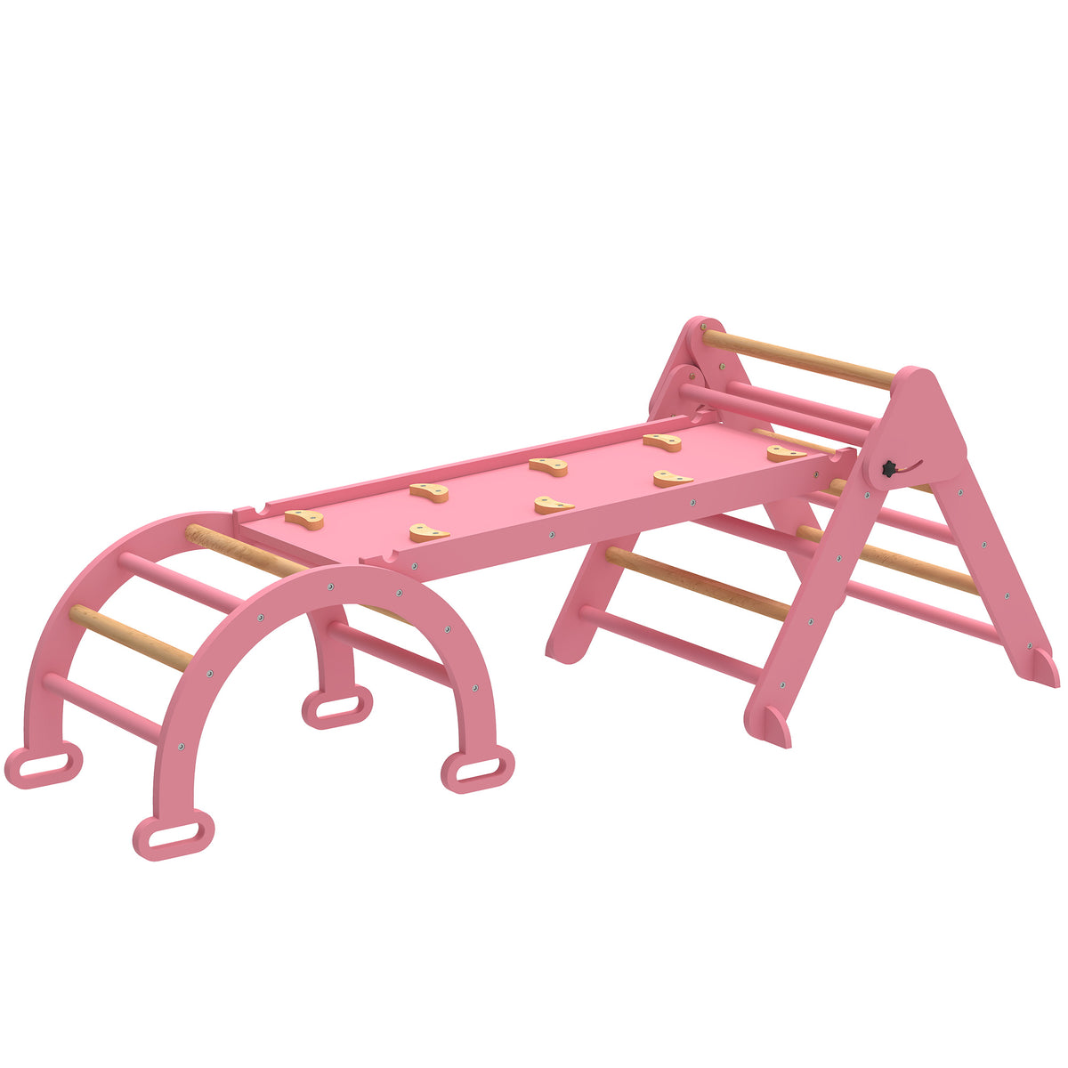 Qaba 7-in-1 Pikler Triangle Set, Foldable Wooden Climbing Toys with Arch, Ramp and Ladder for Toddlers 1-4 Years