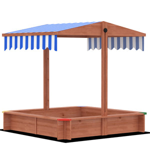 Kids Wooden Sandbox with Cover, Play Sand Station for Children Outdoor Sand box, with Seats, for Backyard – view 2
