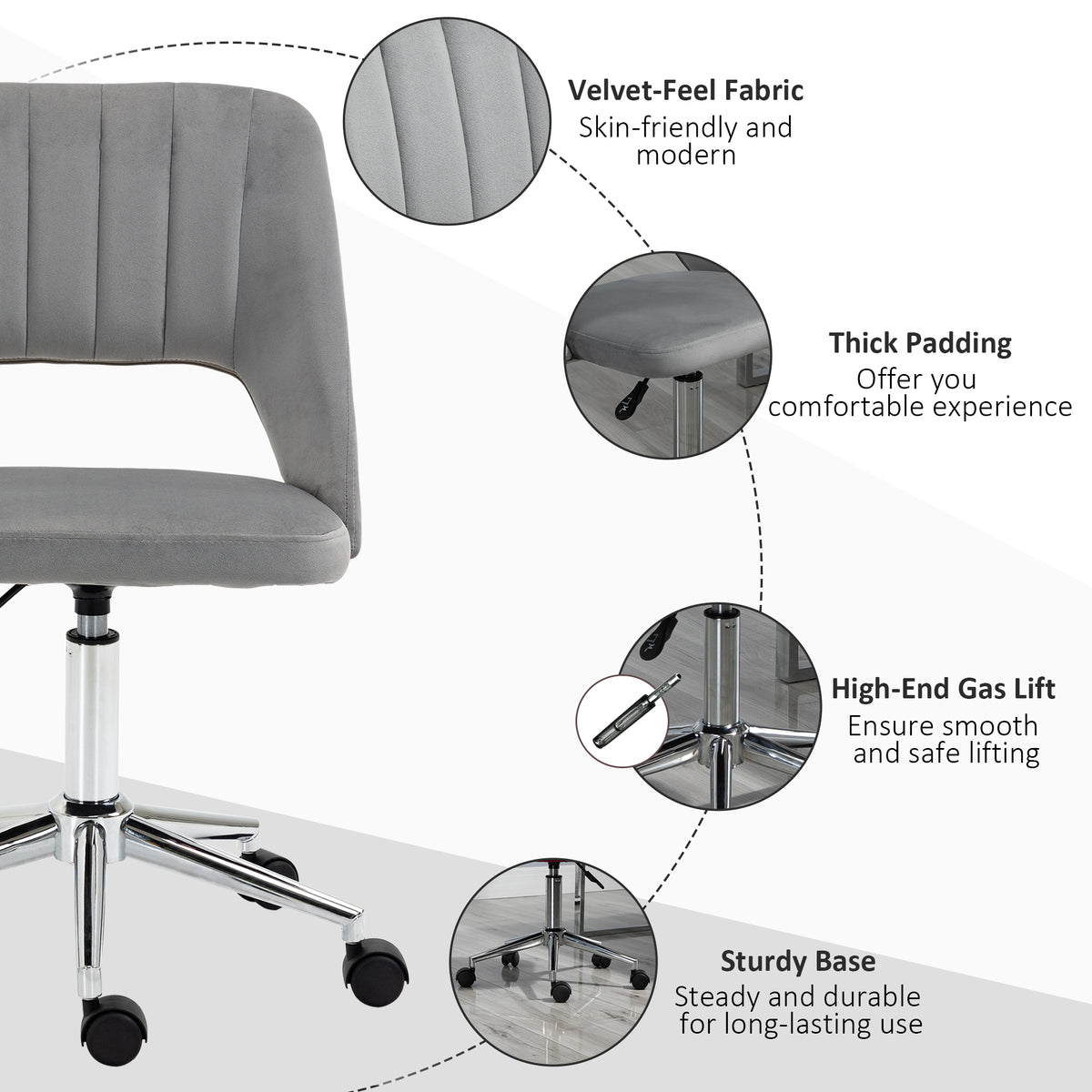 Mid Back Office Chair Velvet Fabric Swivel Scallop Shape Computer Desk Chair, Green – view 48
