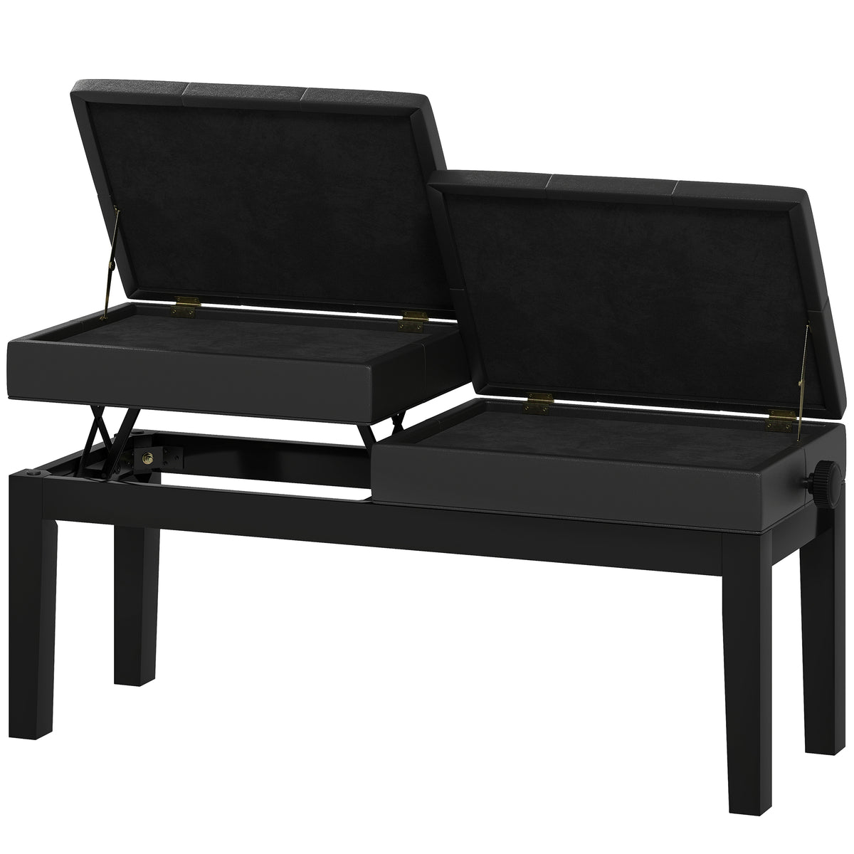 Piano Bench with Storage, Height Adjustable Piano Stool, PU Leather Tufted Keyboard Seat, Black