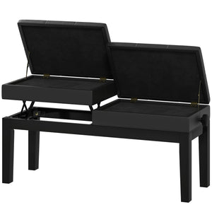 Piano Bench with Storage, Height Adjustable Piano Stool, PU Leather Tufted Keyboard Seat, Black