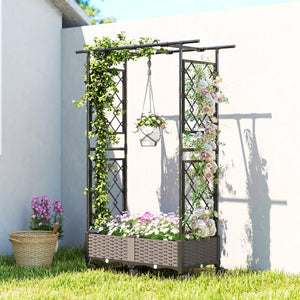Raised Garden Bed with Arch Trellis, Raised Bed for Garden on Wheels with Side Trellis for Climbing Plants, Flowers