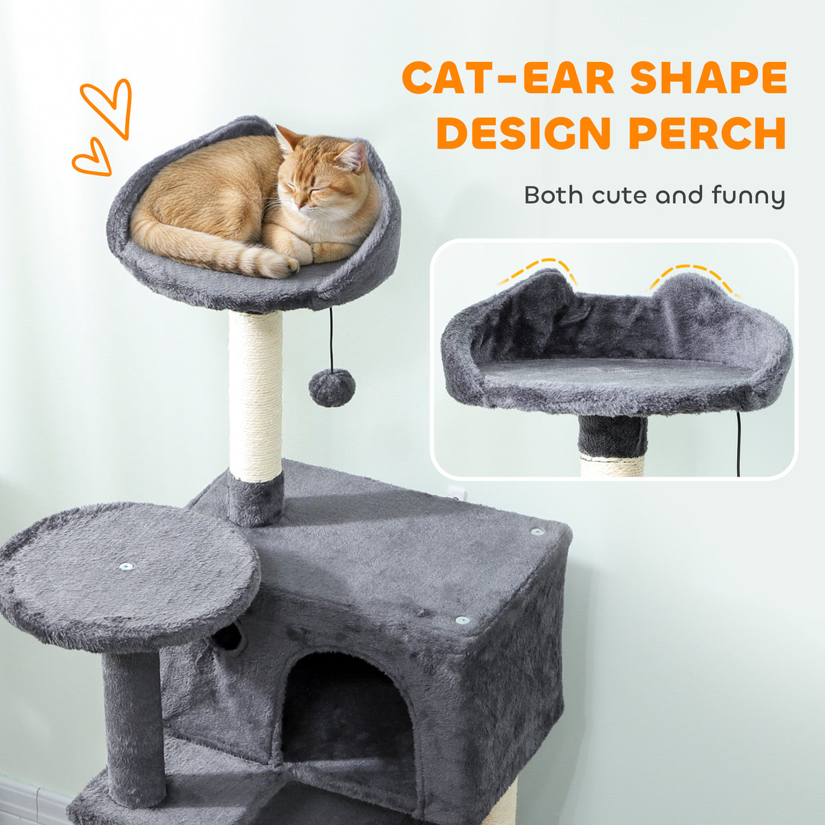 63 Inch Cat Tree with Sisal Scratching Posts, Condos, Plush Perches, Hammock, Ladder, Dangling Balls, Beige – view 11