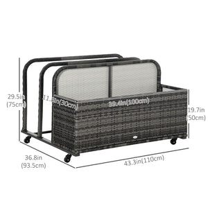 Rolling Pool Storage Rattan Patio Furniture Outdoor Storage Wicker Organizer for Floats, Paddles, Balls, Towels, Grey