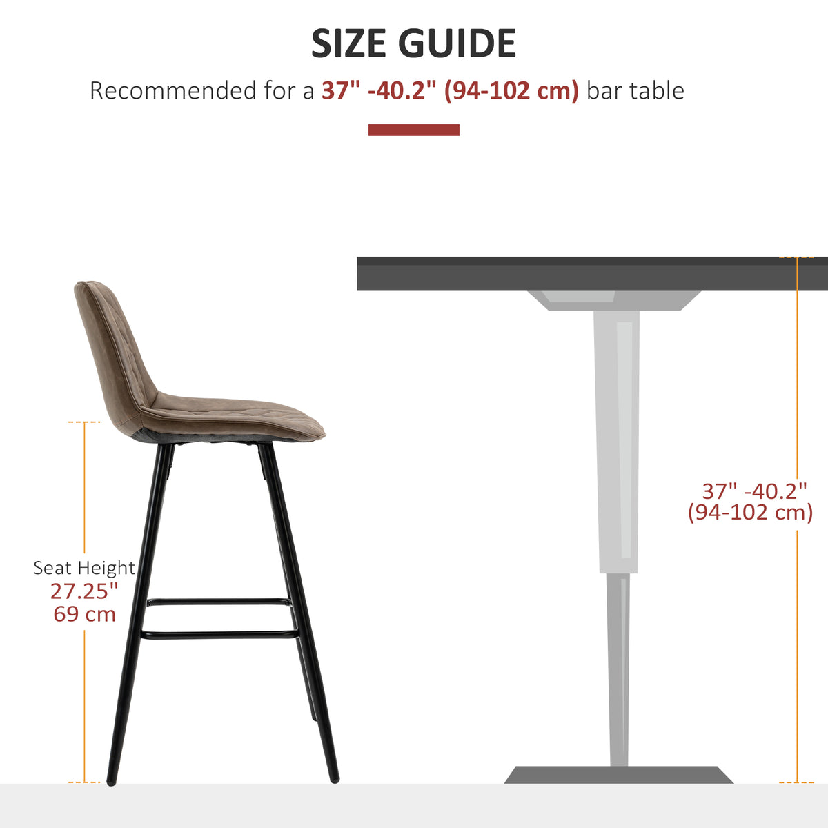 PU Leather Counter Height Bar Chairs Set of 2, 27.75" Bar Stools with Metal Legs for Dining Area – view 13