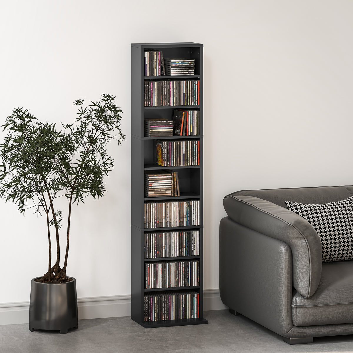 Media Storage Cabinet, 9-Tier Tall Narrow DVD Shelf with 6 Adjustable Shelves, Black – view 7