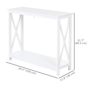 40" Console Table, 2 Tier X-Design Narrow Entryway Table with Storage Shelf for Behind Couch, Living Room, Hallway, White
