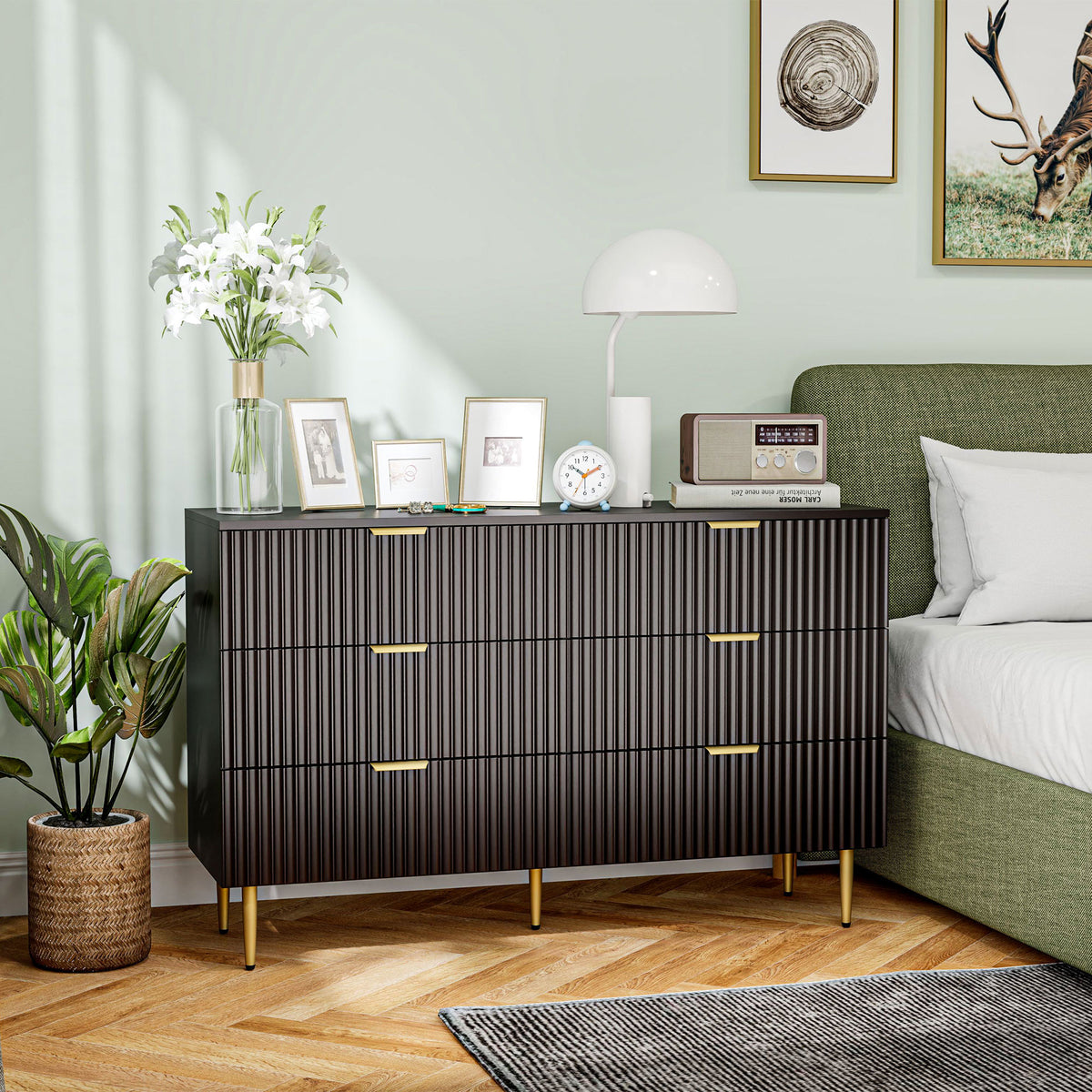 Modern Chest of Drawers 4 Drawer Dresser for Bedroom with Gold Legs and Handles, Black – view 20