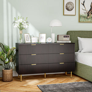 Modern Chest of Drawers 4 Drawer Dresser for Bedroom with Gold Legs and Handles, Black – view 20