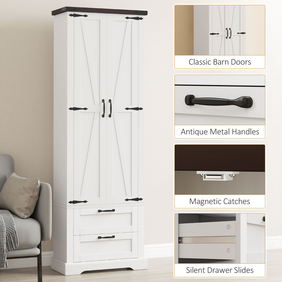 71" Tall Kitchen Pantry Cabinet, Farmhouse Kitchen Storage Cabinet with 2 Drawer and Adjustable Shelves – view 11