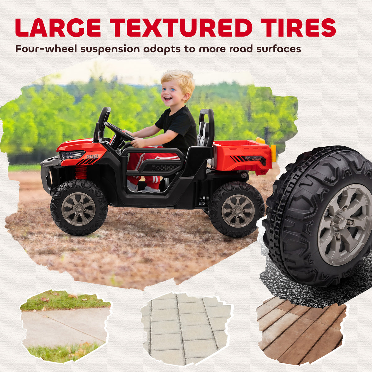 Aosom 12V Ride on Car with Electric Bucket, Two-Seater, Shovel, Remote Control, Spring Suspension, Horn, Music