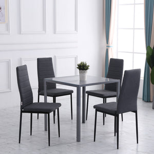 Modern Dining Chairs Set of 4, Upholstered Linen Fabric Kitchen Chairs with Channel Tufting and Metal Legs for Living Room, Dining Room, Bedroom, Grey