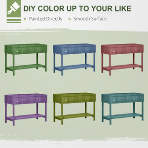 43.25" x 18" x 30" Raised Garden Bed, Wooden Plant Stand with 8 Grid Box, Storage Shelf for Outdoor, Natural Wood Colour