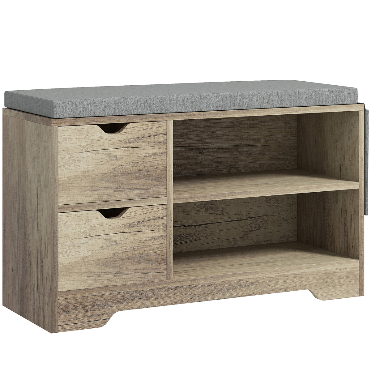 Upholstered Shoe Storage Bench w/ Seat, Entrance Bench w/ Drawer Open Shelves and Pocket for Hallway, White – view 8