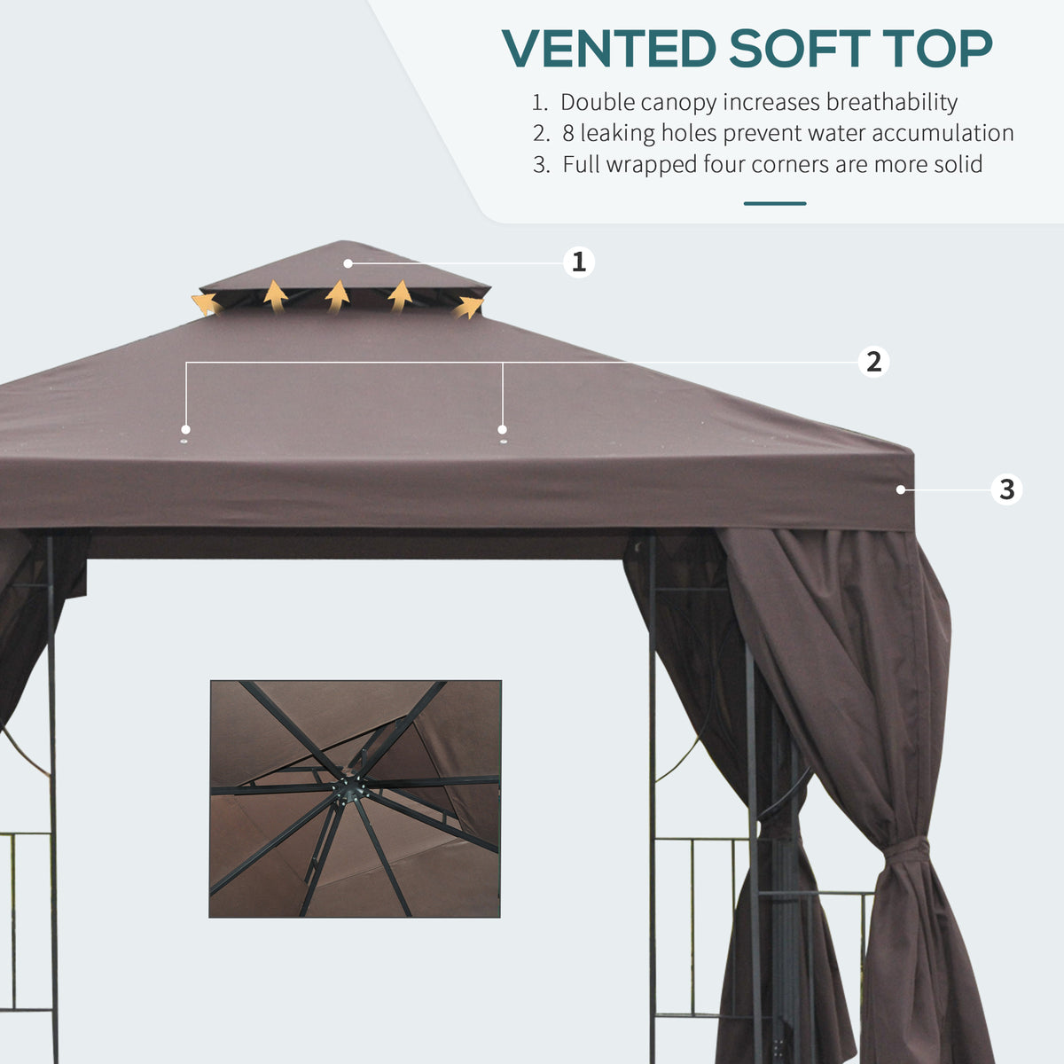 10' x 10' Patio Gazebo Outdoor, Canopy Shelter with Double-tier Roof, Pavilion Sidewalls for Garden Events – view 3