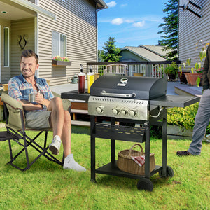 40,000 BTU Propane Gas Grill BBQ Cart with 4 Main Burners, 1 Side Burner, with Warming Rack – view 14