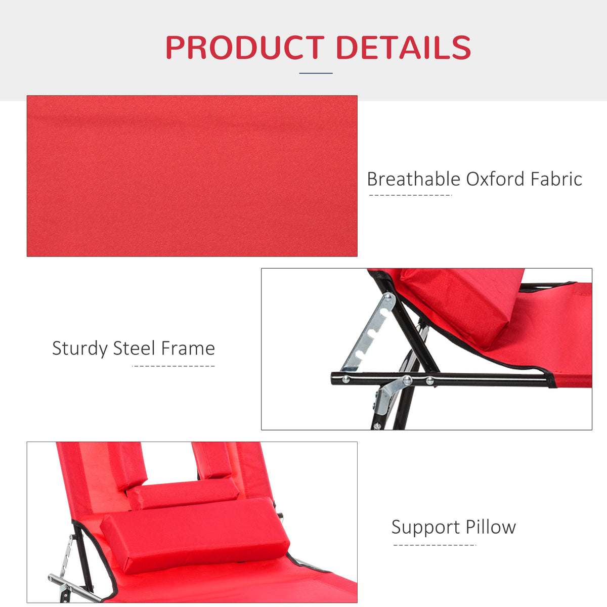 Folding Chaise Lounge Chair, Reclining Beach Tanning Chair with Face Hole, Pillow – view 13